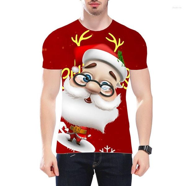 Camisetas para hombre con patrón de dibujos animados de Papá Noel para hombre, camisetas 3D de manga corta para hombre, camisetas extragrandes de Navidad para la calle, camisetas informales para festivales 7XL