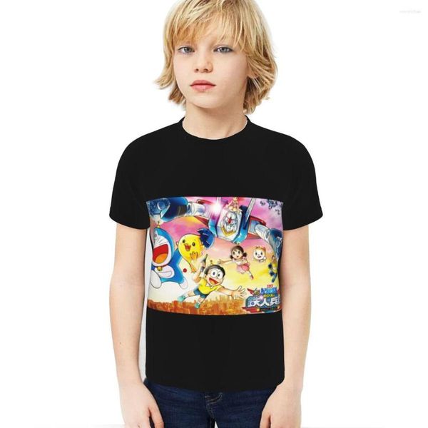 T-shirts pour hommes thème de dessin animé affiche Nobita Nobi col rond ajustement doux T-shirt imprimé Anime femmes haut d'été décontracté