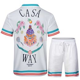 T-shirts voor heren Casa Designer Mode Kledingoverhemden Trainingspakken Casablanca Rose Sprookjeskasteel Print Losvallend casual shirt met korte mouwen Set voor heren Dames 240327