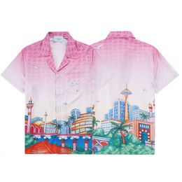 Heren T-shirts Casablanca ochtend urban unisex blauw twill zijden overhemd met korte mouwen