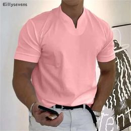 Men's T Shirts Casual Blouse Solid Color Shirt V-Neck Gentleman's Business Short Sleeve Fitness Temperament Outfit Camisa Masculina