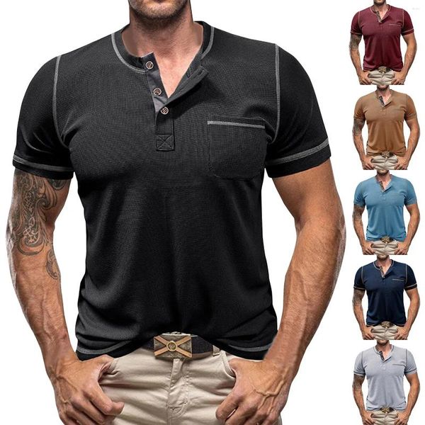 T-shirts pour hommes décontracté affaires T-Shirt à la mode couleur unie boutons haute qualité tempérament Sport Camisa Masculina