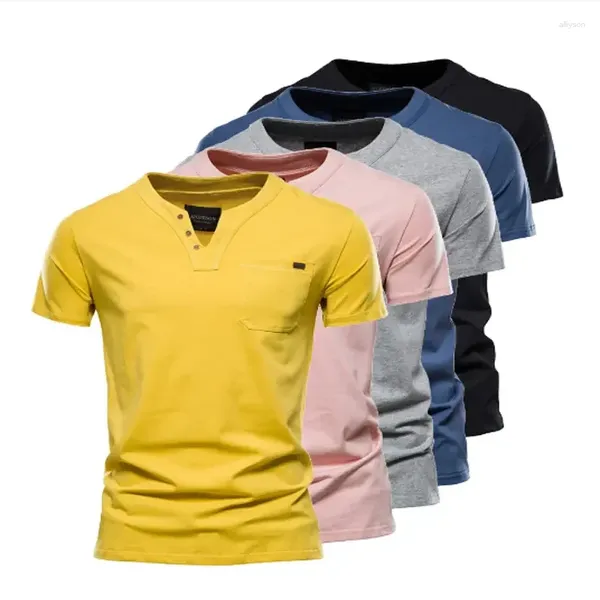 Camisetas para hombres Casual Algodón para hombre Color sólido Camisa clásica con cuello en V Hombres Verano de alta calidad Camisetas de manga corta