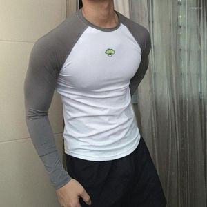 T-shirts pour hommes Casual Cotton Shirt Mens Gym Fitness T-shirt à manches longues Homme Running Sport Workout Tees Tops Mode Patchwork Imprimer