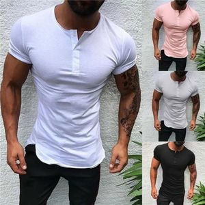 T-shirts pour hommes Mode décontractée Blanc Noir Rose Gris T-shirt à manches courtes Haut Bouton Décoration Tee Vêtements