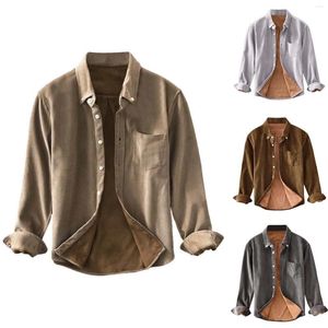 T-shirts pour hommes Veste décontractée Chemise rembourrée en velours côtelé à manches longues Poche boutonnée Hommes Robe pour hommes