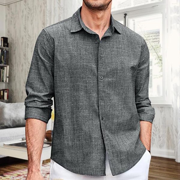 Camisetas de hombre Casual manga larga para hombre algodón botón Lino verano playa Chablis camisa mameluco