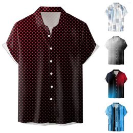 T-shirts voor heren Casual lange mouw met knop Mens 3D Digital Printing Pocket Buckle Revers Short Shirt Men Cute