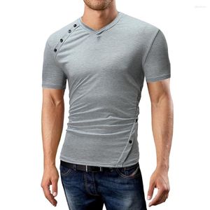 Hommes t-shirts décontracté hommes coton t-shirt Double boutonnage col en v mince blanc noir gris doux t-shirt 137