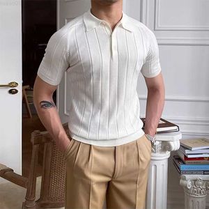 T-shirts pour hommes Casual Hommes Slim Élastique Tricoté Polo Shirt 2023 Printemps Été À Manches Courtes Revers Bouton Hauts En Tricot Hommes Vêtements De Mode Pull L230715