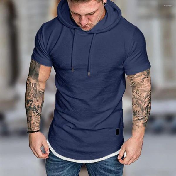 T-shirts pour hommes Casual Hommes Chemise Slim Design À Capuchon Couleurs Solides Mode Mâle Sports Tops À Manches Courtes