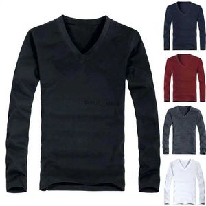 T-shirts voor heren Casual Men Solid Color Long Sleeve V Neck Cotton Pullover Slim T-shirtl2312.21