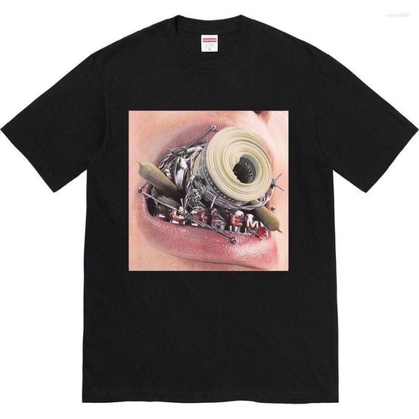 Camisetas para hombre, camiseta informal con diseño de diente de dinero, camisetas holgadas con cuello redondo, ropa de calle, monopatín HipHop, talla europea