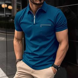 T-shirts pour hommes Casual Pure Color Slim Polo à manches courtes Mens Summer Fashion Patch Zipper Revers Polo T-shirts Loisirs Classique Hommes Vêtements L230713