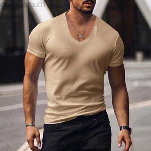 T-shirts pour hommes Casual manches courtes col en V Slim Tee Mens Summer Leisure Pure Color Simple Basic T Shirt Hommes Vêtements Mode Skinny Tops Pull L230713
