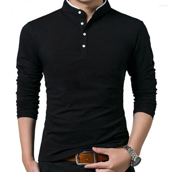 T-shirts pour hommes Casual Soft Shirt Top Hommes Pull Tops Couleur Unie À Manches Longues T-shirt Slim Pulls Primer Automne Col Montant Base Slim-