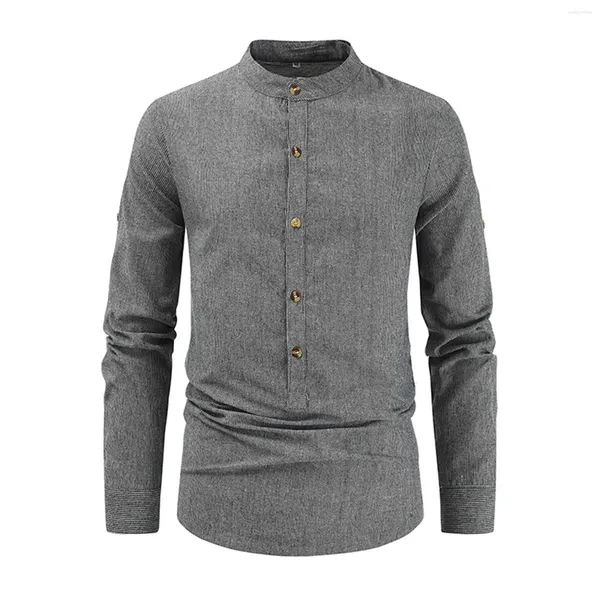 T-shirts pour hommes Spring décontracté et chute d'automne bouton debout bouton à manches longues chouchous