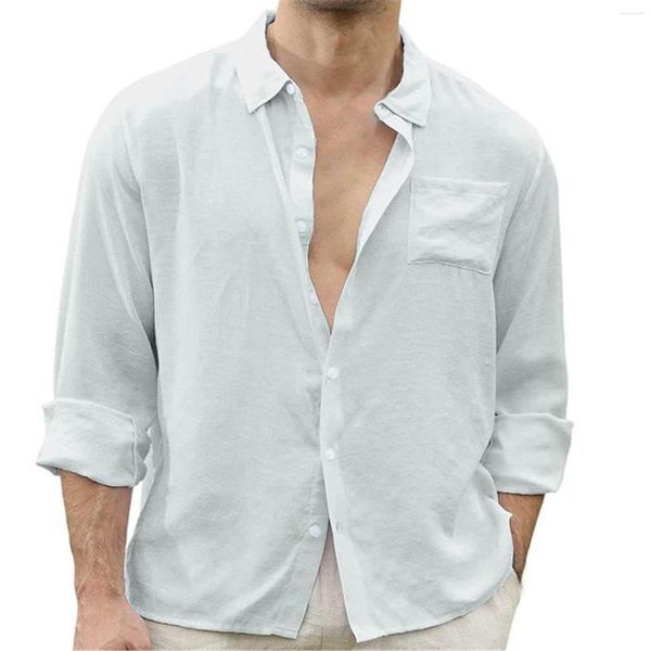 T-shirts pour hommes Chemise haute décontractée Couleur unie Mode Manches longues Bouton Col montant Blouse Lourde Barboteuse Hommes