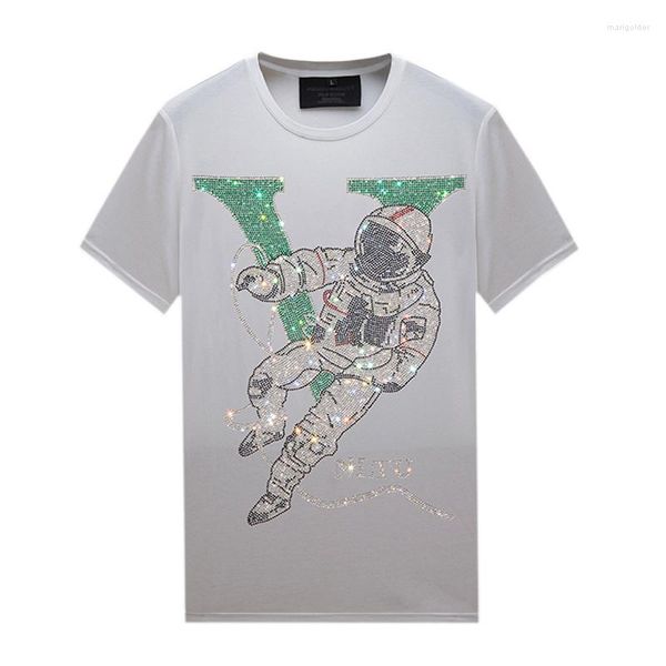 Camisetas para hombre, camisa blanca informal con diseño de diamantes de imitación para hombre y mujer, camisetas de manga corta de verano, camisetas de algodón mercerizado