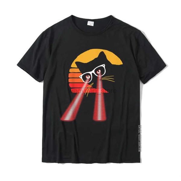 Camisetas para hombre Cat Hipster ojos láser dulce en situación difícil sol divertido ochenta camiseta camisetas tops camisa gráfica algodón impreso en hombres normales 240327