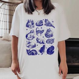 T-shirts voor heren Cat Star Print dames mystieke t-shirts schattige cottagecore esthetisch t-shirt oversized vintage grafisch top licht academia kleding T240510