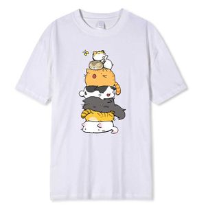 T-shirts masculins Les chats se plient haut pour prendre un papillon imprimé pour hommes vêtements de mode T-shirts d'été Strtwear 100% coton tops lâches thermand t y240429