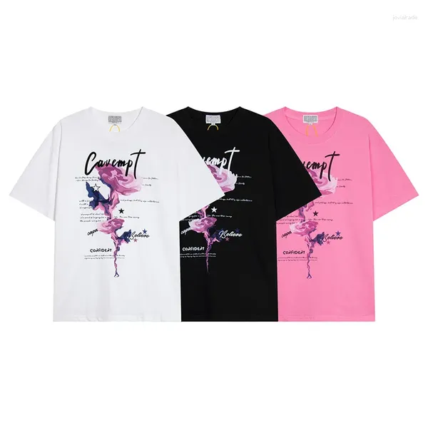 Camisetas para hombre CAVEMPT, estampado informal de rosas, manga corta y camisetas superiores C.E para exteriores que combinan con todo para mujer