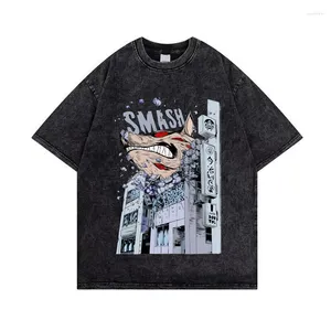 Mannen T Shirts Chainsaw Man Gewassen Shirt Hond Smash Manga Retro Korte Mouwen T-shirts Oversized Hip Hop Streetwear Katoenen T-shirt