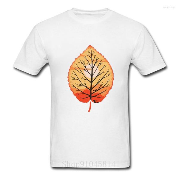 Camisetas para hombre, camiseta de manga corta con encanto de otoño y puesta de sol, camiseta elegante de algodón con cuello redondo y hojas, camiseta informal de arce canadiense a la moda