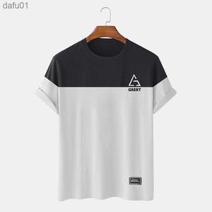 T-shirts pour hommes CharmkpR Tops 2023 Hommes Two Tone Geo Letter Printing Camiseta Casual Streetwear Male All-match Simple Short Sleeve T-Shirts S-2XL L230520