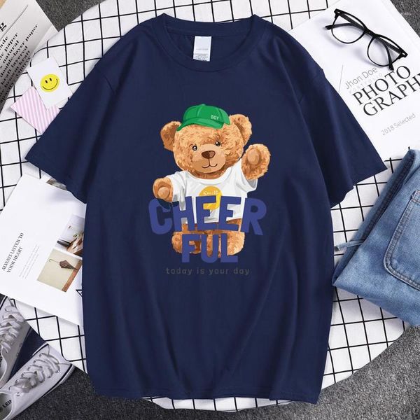 Camisetas para hombre, camiseta alegre con oso de peluche para niño, camiseta informal de talla grande para hombre, camisetas holgadas de calle, camiseta suave de algodón para hombre