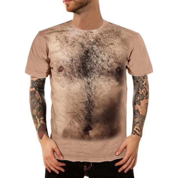 Camisetas para hombres Pelo en el pecho Divertido Casual Cuello redondo Manga corta Moda Verano Hombres Tops cómodos para Male274V