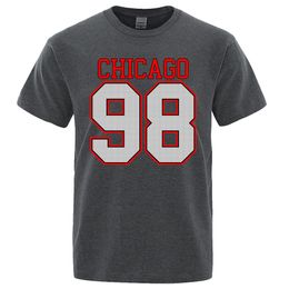 T-shirts pour hommes Chicago 98 Street City Lettre Designer Tops Hommes Vintage Oversize T-shirt Été Coton Lâche Tee Vêtements Homme Crewneck 231017