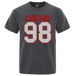 T-shirts voor heren Chicago 98 Strt City Letter Designer Tops Men Vintage Oversize T-Shirt Summer Cotton Loose T Desse Man Crewneck T-Shirts Y240429