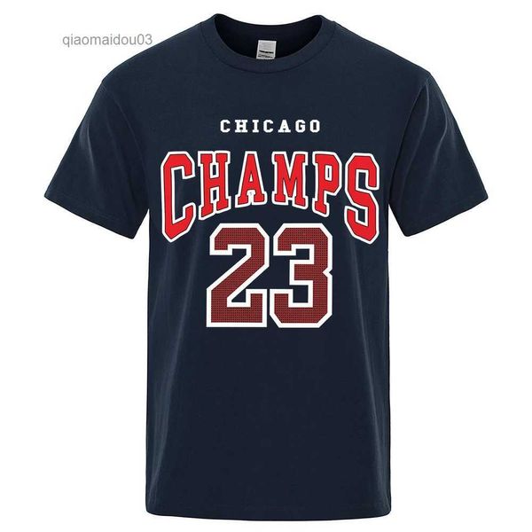 T-shirts masculins Chicago Champs 23 USA City Team T-shirt Sports Short Shirt Men Coton Casual Tee Vêtements Street Street Hoppable Hip Hop Tshirtl2404