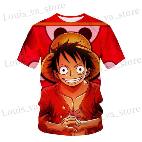 T-shirts masculins Childrens One Piece Cartoon Luffy Boys Imprimé Childrens Girls Harajuku T-shirt Summer Childrens Short Slved 3D T-shirt T240419