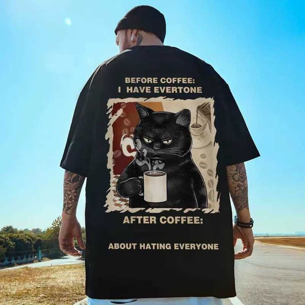 T-shirts pour hommes chine-chic grande taille à manches courtes nouveau lâche gros surdimensionné été 5/4 drôle chat Couple T-shirt