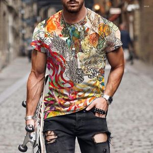 T-shirts pour hommes, approvisionnement direct d'usine chinoise, T-shirt imprimé Totem couleur tendance, manches courtes, col rond, vêtements surdimensionnés