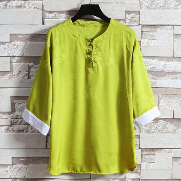 Camisetas para hombres Moda china Bloqueo de color Camiseta Abrigo Tallas grandes Top de manga corta Primavera y verano Jacquard Tang Ropa oriental