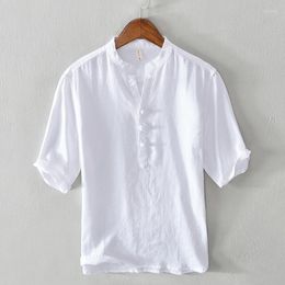 Heren t shirts Chinese stijl merk linnen heren mode losse dunne standaard kraag t -shirt kleding knop ademhabele tops