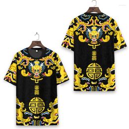 Heren t shirts Chinese stijl prachtige geel patroon afdrukkende shirt met korte mouwen zomerkwaliteit zachte comfortabele coole coole mannen xs-7xl