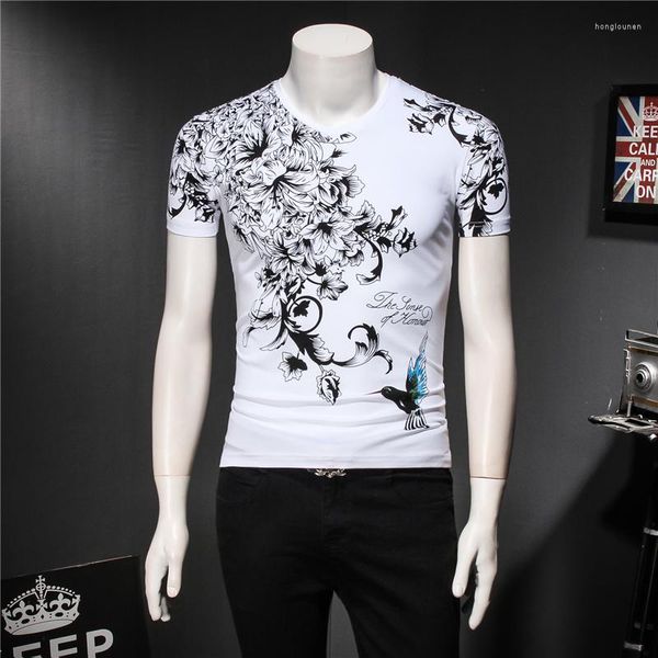 T-shirts pour hommes Style chinois Colibri Fleur Motif Impression Chemise à manches courtes Été 2023 Haute qualité Coton Mode Hommes M-4XL