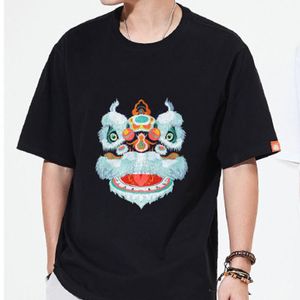 Camisetas para hombres Al estilo chino Bordado de bordado de león de manga corta Hip Hop Hop Hop Harajuku Social Club Outfits Tees Shir