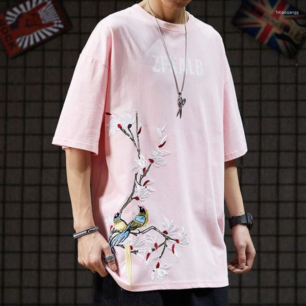 Magliette da uomo T-shirt a maniche corte con ricamo Plum Blossom stile cinese Coppia estiva causale allentata High Street Hip-hop Top a mezza manica