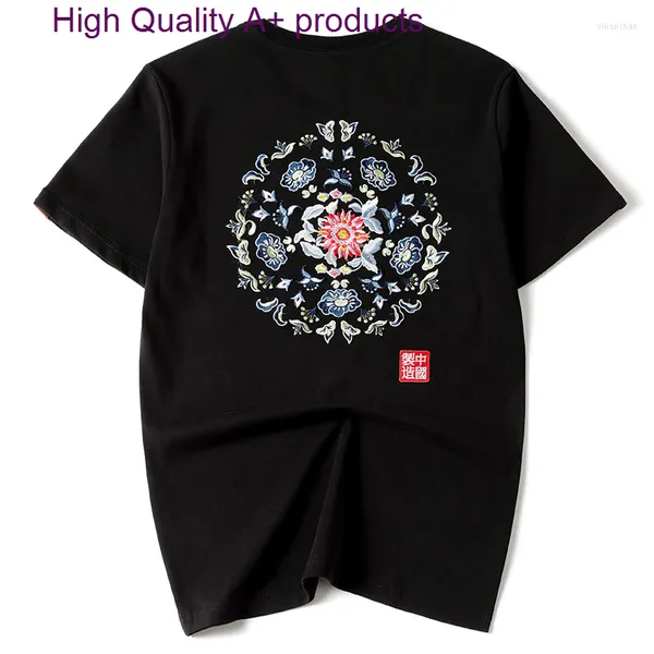 T-shirts pour hommes Style chinois printemps et été fleurs fleurs coton brodé ample grande mode T-shirt à manches courtes