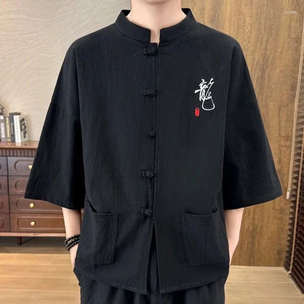 T-shirts pour hommes de style chinois en lin en coton à manches courtes à manches courtes à manches décontractées T-shirt lâches