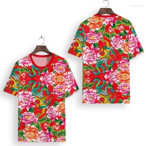 Camisetas de hombre estilo chino verano noreste grande Floral de manga corta cuello redondo Camiseta tamaño seda hielo Casual moda Top XS-7XL