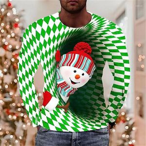 Camisetas para hombres Camisa de manga larga con estampado 3D de Navidad para hombres, mujeres, niños, tops, ilusión óptica gráfica, ropa de calle, camiseta transpirable, camisetas