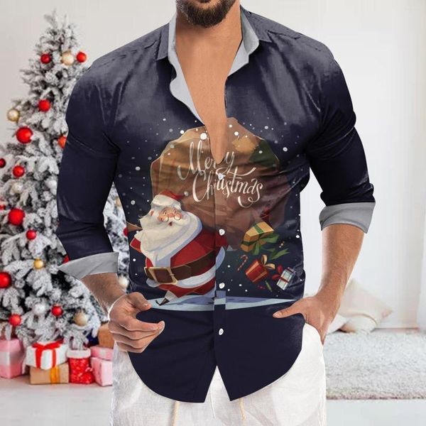 Camisetas para hombres Body de Navidad Mujeres Moda para hombre Casual Impresión digital 3D Vacaciones Manga de solapa Camisa de vestir formal
