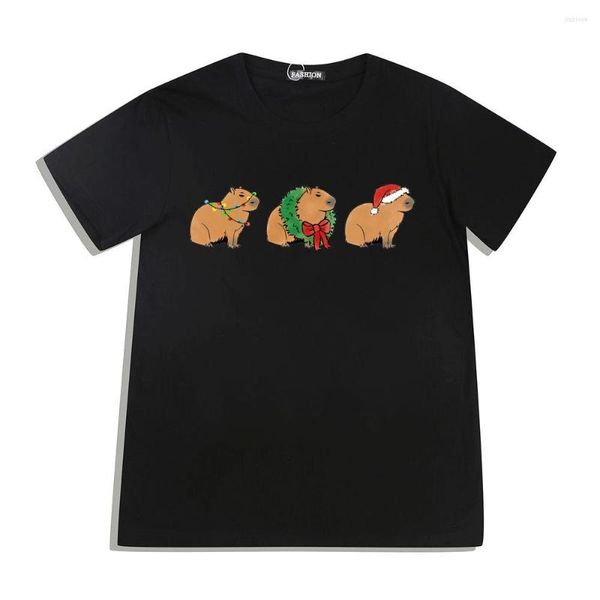 Camisetas para hombre, camiseta con estampado gráfico de carpincho navideño, camiseta para hombre y mujer, camiseta Harajuku bonita de dibujos animados, camisetas casuales de algodón de manga corta